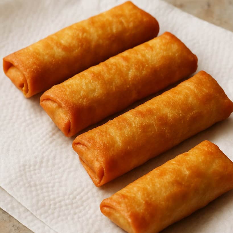 Involtini primavera dorati e croccanti su carta da cucina
