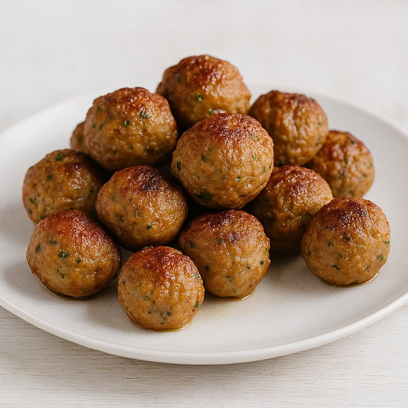 Polpette di carne appena cotte, dorate e fragranti.