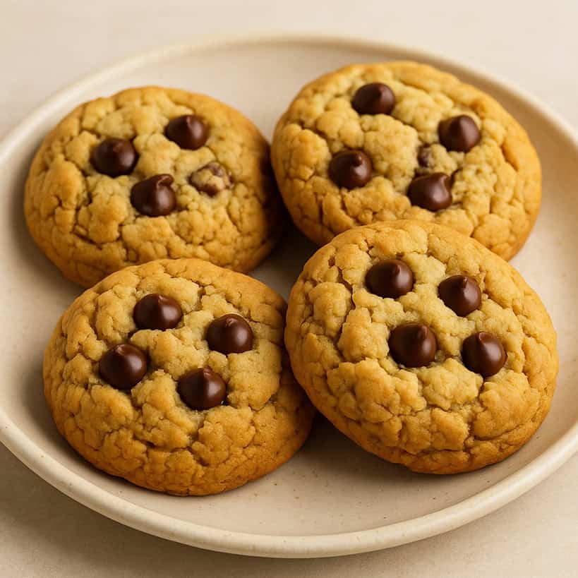 Biscotti Crumbl con gocce di cioccolato e superficie rustica
