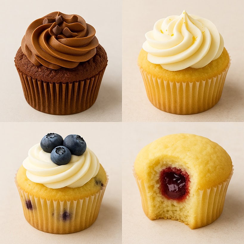 Cupcake al cioccolato, al limone, ai mirtilli e farcito con confettura