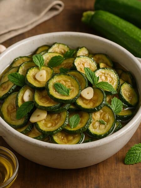 Zucchine alla scapece classiche in piatto rustico