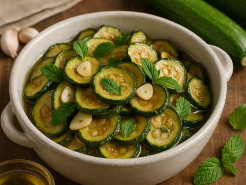 Zucchine alla scapece classiche in piatto rustico