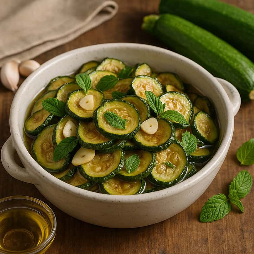 Zucchine alla scapece classiche in piatto rustico