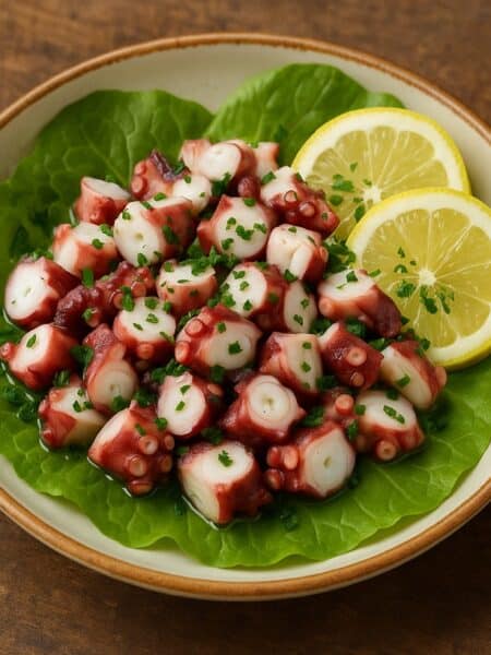 insalata di polpo con insalata e limone