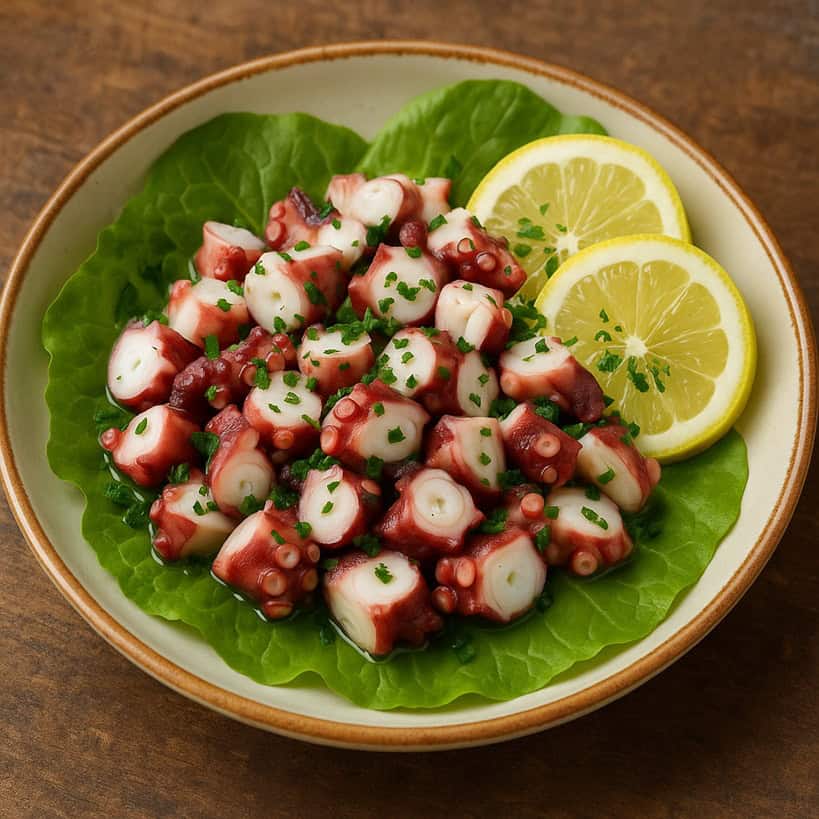 insalata di polpo con insalata e limone