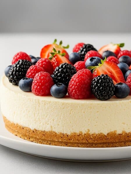 Cheesecake fredda su piatto bianco