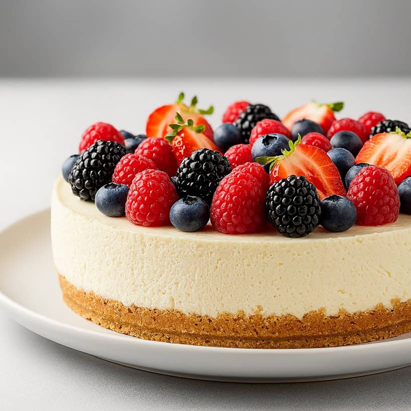 Cheesecake fredda su piatto bianco