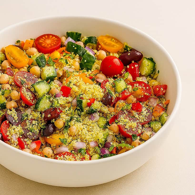 Cous cous di verdure freddo servito in una ciotola estiva