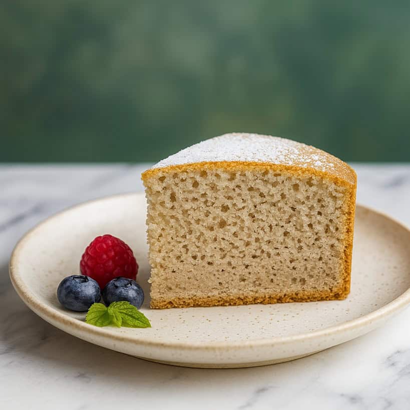Fetta di torta integrale allo yogurt servita su piatto da dessert con sfondo elegante