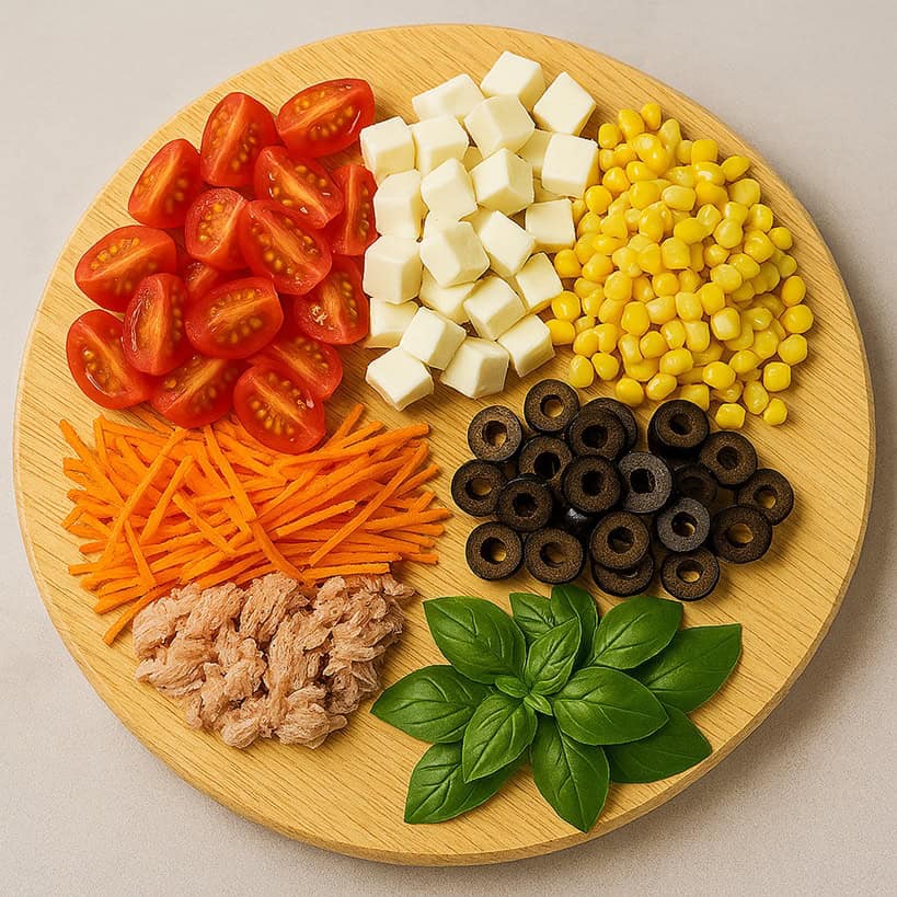 Ingredienti freschi per pasta fredda