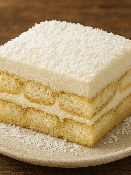 Tiramisù al cocco con crema e cocco grattugiato