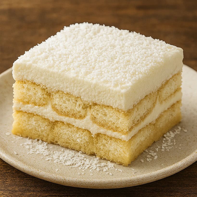 Tiramisù al cocco con crema e cocco grattugiato