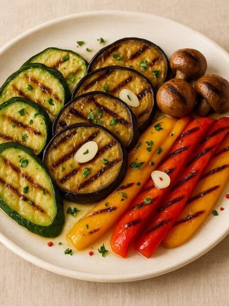 Verdure grigliate su piatto di ceramica