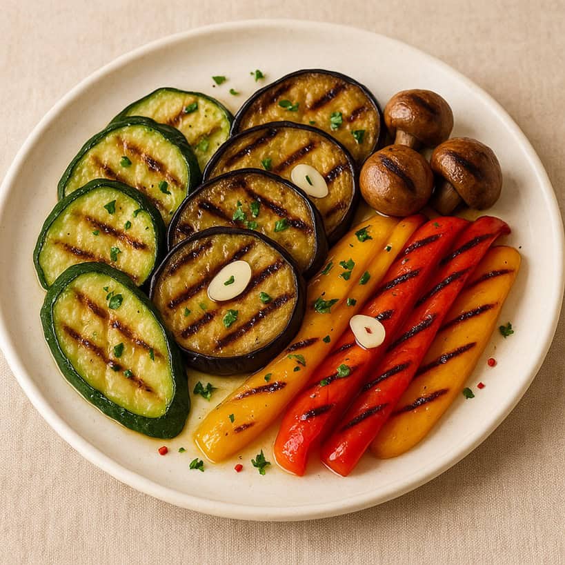 Verdure grigliate su piatto di ceramica