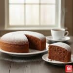 Torta paradiso al cioccolato con fetta su piattino, spolverata di zucchero a velo, consistenza soffice e leggera, dolce casalingo