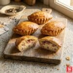 Rustici Napoletani con Ricotta e Salame, ricetta originale su tagliere di legno