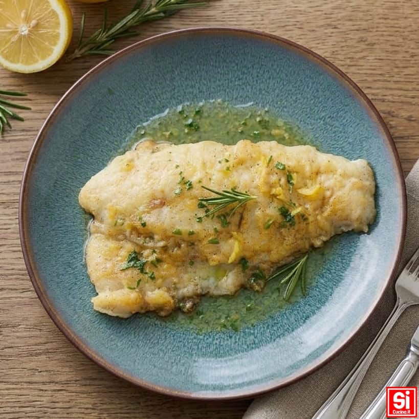 Filetto di pangasio in padella al limone servito nel piatto